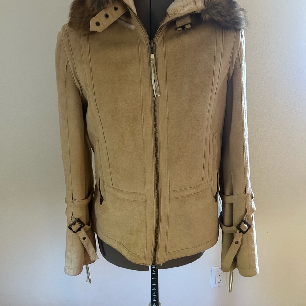 Fur collar and trim suede jacket
